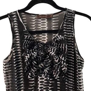 The Limited black and white print ruffle front sleeveless semi sheer S